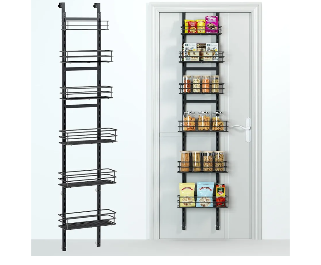 6-Tier Over the Door Pantry Organizer,Cabinet Door Organizer,Kitchen Pantry Door Organizers and Storage,Over the Door Spice Rack,Behind the Door Storage,Door Hanging Organizer,Black