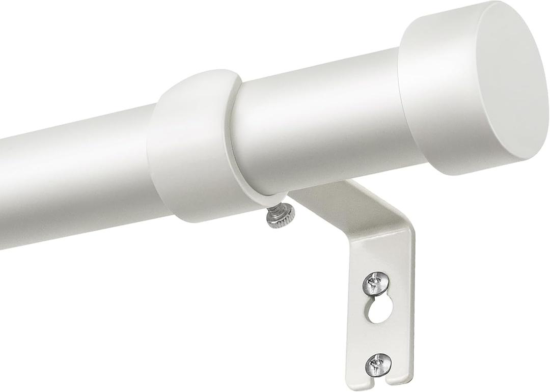 KAMANINA White Curtain Rod 32 to 144 Inch (2.6-12 Feet), 1 Inch Heavy Duty Curtain Rods for Windows, Modern Adjustable Drapery Rods with End Cap (32"-144")