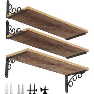 L Shelf Brackets for 12" - 14" Board, Floating Shelf Bracket Heavy Duty Metal Shelving Brackets for Shelves, Decorative Iron Rustic Wall Brackets for DIY Floating Shelf, 6 Pack Black