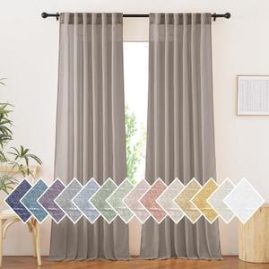 NICETOWN Faux Linen Semi Sheer Living Room Curtains, (Burlap) Rod Pocket & Back Tab Balance Privacy with Light Filtering Window Treatments for Bedroom/Living Room, W52 x L95, 2 Panels