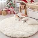 OLANLY Ivory Round Rugs for Bedroom - Machine Washable, 4' Circle Area Rugs for Living Room, Soft and Fluffy Shaggy Carpet for Teen Girls and Boys, Nursery Rooms, Dorms, Home Decor Aesthetic