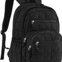 Bookbag for Women, Teen Girls Backpack for High School College Student, Puffer Quilted Back Pack Cute Laptop Backpack for Work Travel Mom Casual Daypack, Black (15.6in)