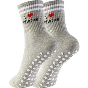 Pilates Socks for Mother's Day,Women Pilates Heart Grip Socks Cuffs,Anti-Skid Cotton Grip for Ballet,Home,Studio 1Pair