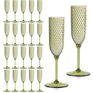 24 Pack Green Detachable 2 piece Champagne Flutes 5.5 Oz Unbreakable Plastic Mimosa Disposable Champagne Glasses Drinking Cups Stemmed Reusable Wine Toasting Glasses for Wedding (24, Olive Green)