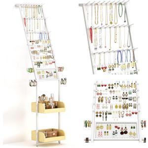Freestanding Jewelry Stand, Large Floor Jewelry Organizer for Necklace Earring Ring Bracelet, Jewelry Holder Organizer for Bedroom Dresser1 Pack, White