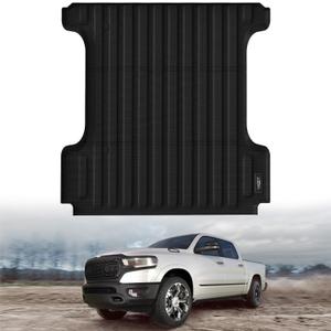 LASFIT 5FT7 Truck Bed Mat for Ram 1500 2009-2025 & RAM 1500 Classic 2019-2024 Short Bed (5.7 FT / 67.4inches) Not for Rambox, All Weather Custom Fit Truck Cargo Bed Liner, Black