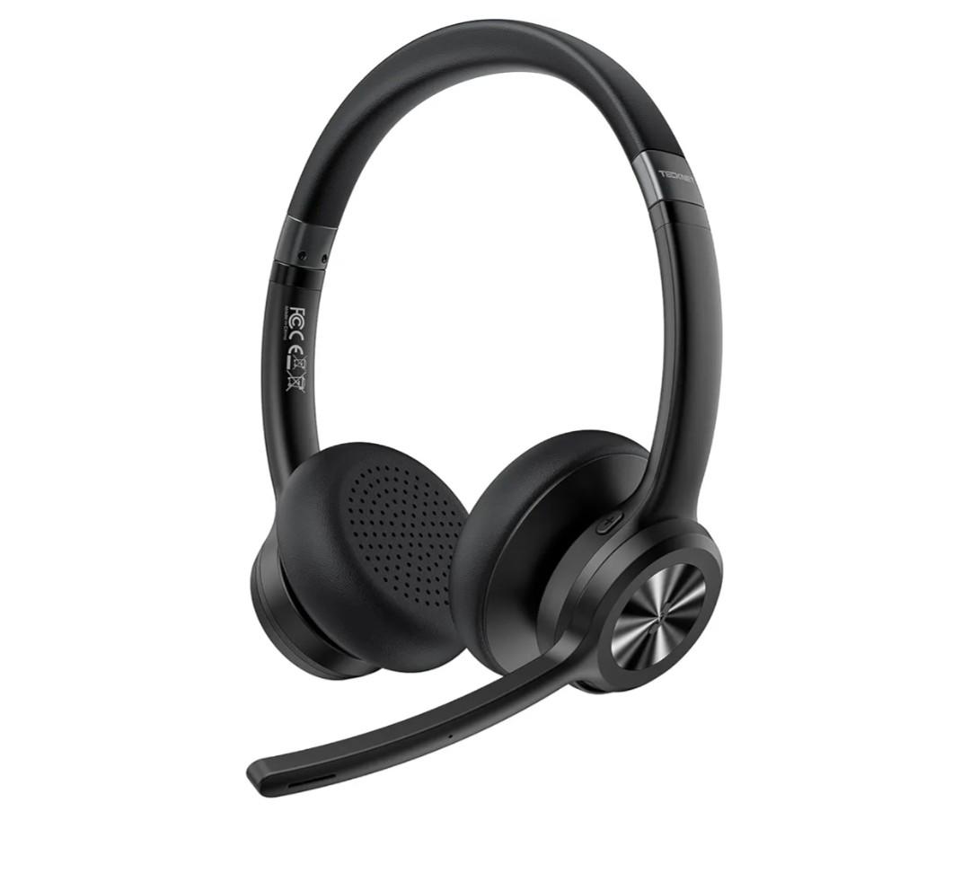 TECKNET Wireless Headset, Bluetooth Headset with Noise Cancelling Microphone - Rechargeable Bluetooth V5.2 Headphones, 50H Playtime & Mic Mute, On Ear Headphones for Trucker/Remote Work/Call Center
