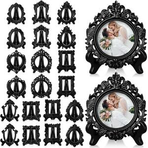 Tatuo 20 Sets Mini Picture Frames and Display Stands Vintage Resin Picture Frame Resin Holder for Home Office Bedroom Living Room Wedding Decor (Black)