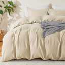 EMME Muslin Cotton Duvet Cover Set Light Tan King Size Linen Like Soft Breathable Lightweight Summer Comforter Cover Set with Zipper Closure (Light Tan, King, 104"x90")