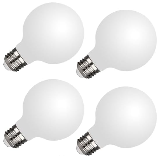 4 Pack G25/G80 Globe Light Bulbs, Dimmable Edison Bulbs 5W Equivalent 40 Watt, Warm White 4000K, 450LM, E26 Base, Milky Filament Bulbs for Bedroom Makeup Mirror Lights