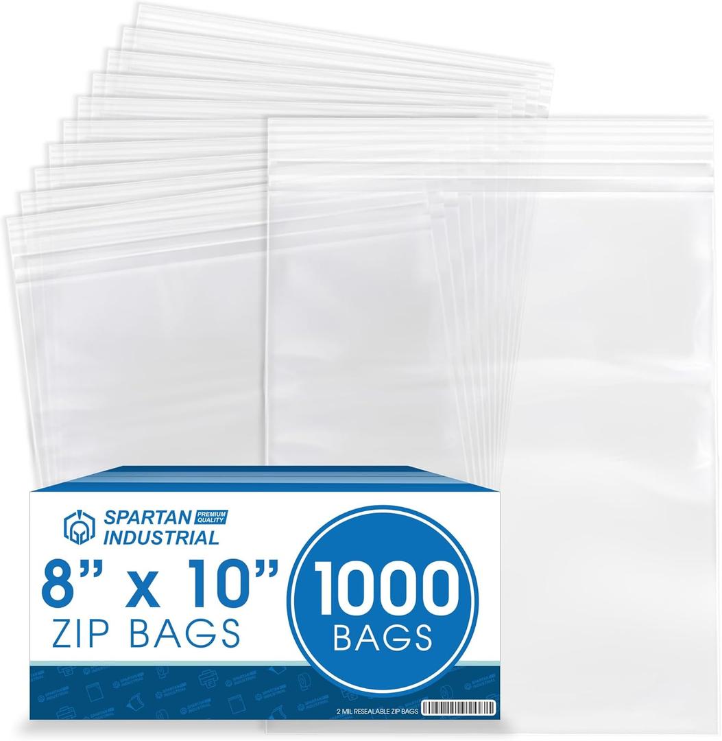 Spartan Industrial - 8 X 10 (1000 Count) Quart Clear Reclosable Zip Plastic Poly Bags with Resealable Lock Seal Zipper - 2 Mil