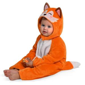 Spooktacular Creations Halloween Baby Fox Pajama, Romper Toddler Animal Costume One-piece Pajama, Zip-up Romper Hooded Jumpsuit Halloween Costume , 3T