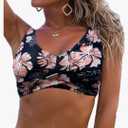 Fanuerg Women's Twist Front Bikini Top V Neck Push Up Padded Swimsuit Top Bathing Suits, Large
