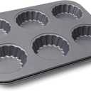 Mini Tart Pan, 2.75" Egg Tart Molds 6-Cavity Non Stick Fluted Mini Tart Mould, Reusable Quiche Bakeware Carbon Steel for Pies, Quiche, Cheese Cakes, Desserts(Not Included Cutting Mold)