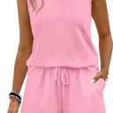 WIHOLL Two Piece Sets for Women Summer Lounge Short Sets Tank Square Neck Sleeveless Sweatsuit with Pocket (Pink, XXL)
