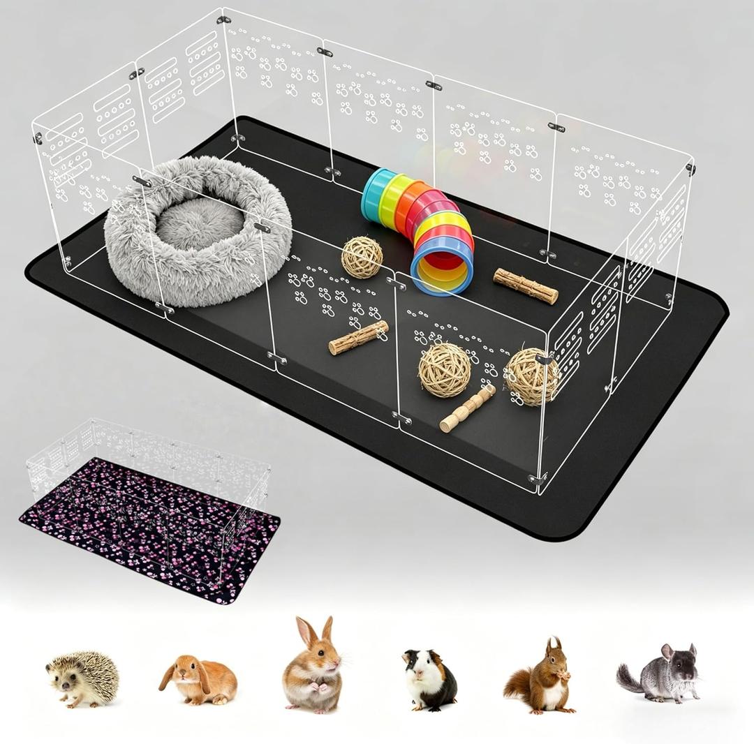 Acrylic Guinea Pig Cage,48" Lx24 Wx16 H,with Waterproof Mat,Heighten,Also for Rabbits, Button Quails, Hedgehogs, Ferrets and Other Small Animals.