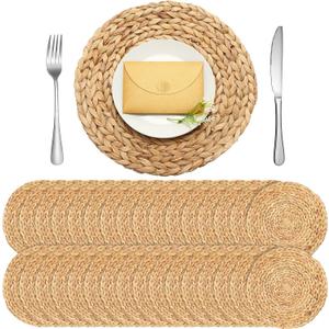Tanlade 30 Pcs 13.8 Inches Round Placemats Hand Woven Round Woven Placemats Braided Water Hyacinth Table Mats for Dinner Charger Plates Rustic Boho Kitchen Dining Table Decoration