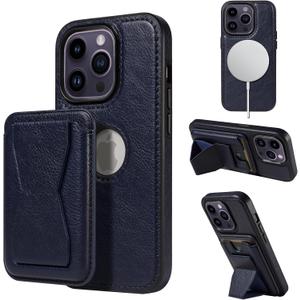 2 x for iPhone 14 Pro Case Leather, 2 in 1 Detachable,Compatible with MagSafe,with Card Holder, PU Leather Kickstand Card Slots Case 6.1" Blue