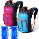 2 Pcs Kids Hydration Backpack with 1.5L Water Bladder Lightweight Kids Hiking Backpack Water Rucksack for Boys Girls Climbing Running (Blue, Purple)