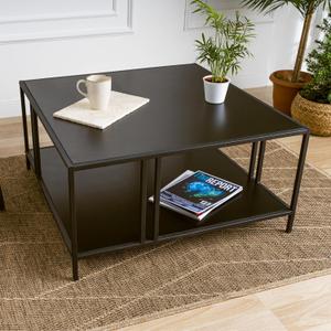 Uranus 2 Tiers Black Coffee Table - A Modern Living Room Furniture Piece for Home Office, Easy Assembly, 31.5 Square Center Table with Black Tabletop and Storage Shelf