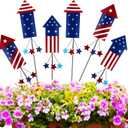 Pickmesh 6 Pcs 12" H 4th of July Outdoor Decor Patriotic Metal Yard Sign Red White Blue Fireworks Garden Stake 250th Anniversary USA Flag Rocket American for Memorial Day Independence Day Decoration