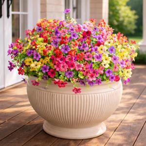 Artificial Flowers Faux Plants Outdoor Fake Flowers Spring Decor, 12 Bundles Realistic Plastic Colorful Daisy UV Resistant for Porch Patio Home Yard Garden Window Box Pot Planters