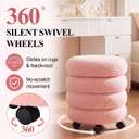 Lounsweer Pink Round Storage Ottoman with Swivel Wheels 14 x 16 Inch | Circle Vanity Stool with Storage, Modern Boucle Ottoman Stool, with Removable Lid for Dorm Home Bedroom Living Room, 18.3"D x 14.6"W x 14.2"H