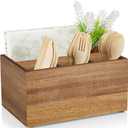 DRASTAR Utensil Caddy, Silverware Caddy for Party, Acacia Wood Silverware Holder, Silverware Organizer Countertop, Cutlery Storage Containers for Kitchen Table (Small)