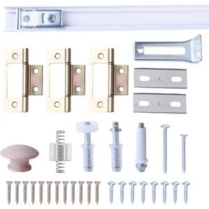 Bi-Fold Closet Door Hardware Kit with 36 Inch Metal Track, Repair Kit for Closet Doors, White