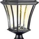 Solar Post Lights Dusk to Dawn Outdoor Solar Lamps with Pier Mount Base, Waterproof Exterior Pole Lights Head with Patterned Glass, Pillar Light for Outside House, Driveway, Black