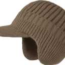 JHDESSLY Knit Beanies with Visor & Earflaps for Men and Women, Winter Hats Fleece Lined Hat Stocking Caps Soft Warm Headwear