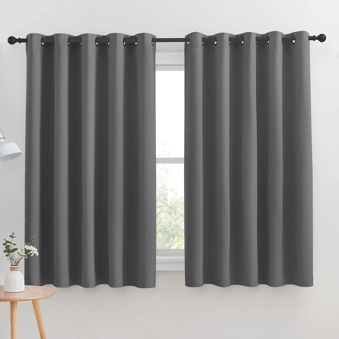 NICETOWN Grey Blackout Curtain Panels for Bedroom, Thermal Insulated Grommet Top Blackout Draperies and Drapes for Basement (2 Panels, W70 x L63-inch, Grey)