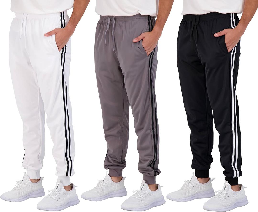 Real Essentials 3 Pack: Boys' Athletic Jogger Sweatpants Kids Youth Football Baseball Track Pants with Pockets (Large)