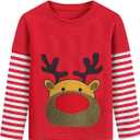 Toddler Boys Girls Christmas Shirts Red White Stripe Long Sleeve Tees Kids Reindeer T-Shirt Ugly Xmas Clothes Tops 2Y