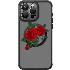 FUNMIKO for iPhone 14 Pro Case Military-Grade Protection & Wireless Charging - Trendy Floral Design for Women Girls, Non-Slip Matte Phone Cover with Shockproof Corners - Blooming Red Rose