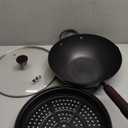 Wok, 13 Inch carbon steel wok pan with steamer & stir-fry pans nonstick, Pre-Seasoned 5.8QT Flat Bottom Chinese Woks Paella Pan with lid, Carbon Steel Cookware, Compatible with All Cooktops