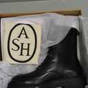 ASH Women's Marlow Black Leather Motorcycle Boots, Round Toe, Speed Lacing, Inside Zipper, Studded Trim Ankle size 7