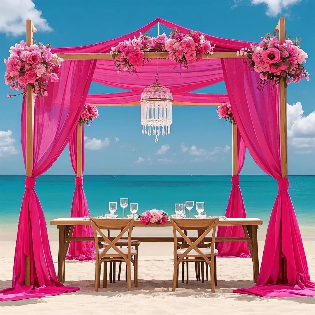 FOTSHARER Hot Pink Ceiling Drapes for Weddings Sheer Ceiling Curtains 4 Panels 5x20FT Chiffon Fabric Fuchsia Draping Fabric for Wedding Arch Tulle Backdorp for Drapes Curtains Satge Reception Decor