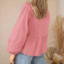 PRETTYGARDEN Women's Spring Fall Babydoll Peplum Blouse Shirt Puff Long Sleeve Bow Tie Front Trendy Cute Y2K Going Out Tops