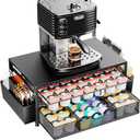K Cup Holder Organizer, 2-Tier Coffee Pod Holder for 63 Large/80 Small Capsules with Storage Drawer & 2 Accessory Holders, Kcup Organizer for Countertop Coffee Station in Kitchen, Office, Coffee Bar