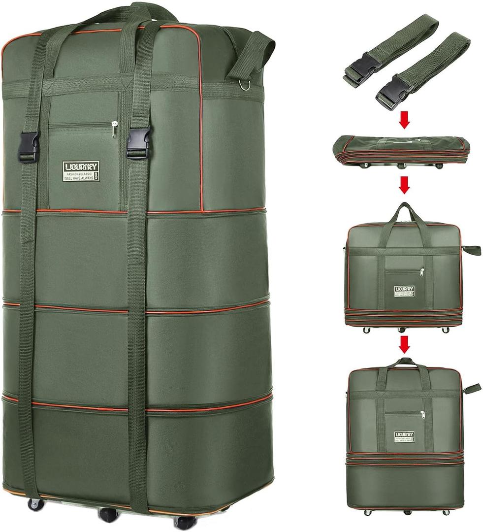 Travel bag with wheels, expandable, foldable, luggage bag, large capacity foldable rolling travel bag, suitable for men and women for moving house, studying abroad and traveling
