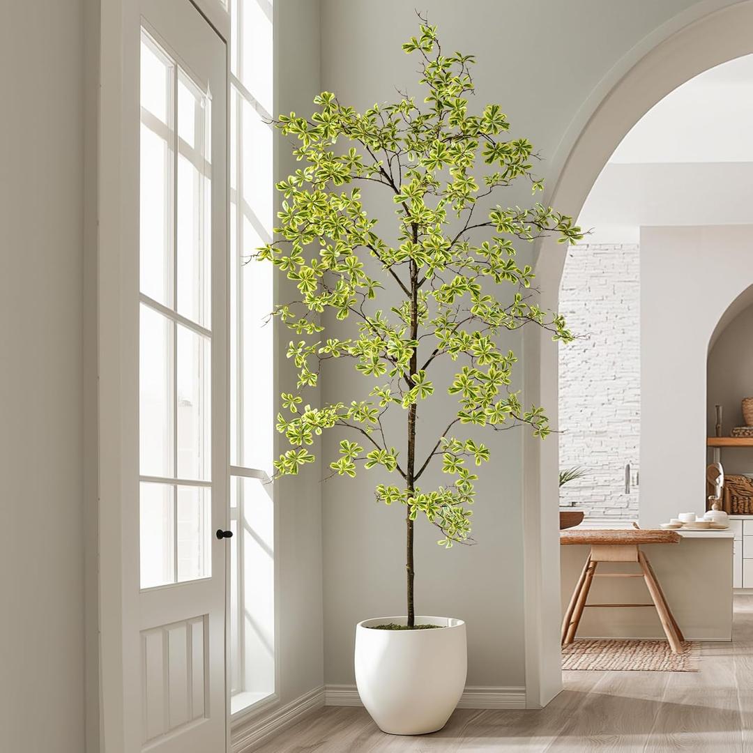 Faux Black Olive Tree 8ft, Faux Plants Indoor Large Tall Tree Artificial Shady Lady Tree with Natural Wood Trunk & Realistic Leaves, Fake Olive Plant for Home Office Indoor Decor (White)