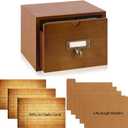 DLUGOPIS 3x5 Index Cards Holder Wood Index Card Organizer Box Flash Card Holder Recipe Cards Holder with Drawer 30 Pcs Vintage Library Cards 5 Kraft Dividers For Gifts Cards Home Office (1 Tier 3X5, Brown)