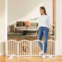 Snughome Short Dog Gate Indoor, 16" High Freestanding Small Dog Door Gates with Support Feet, Expands Up to 48 Wide Foldable Pet Gate for Doorway, 4 Panel Folding Pet Door Pet Fence for Puppy, White