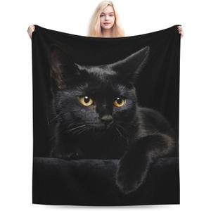 Black Cat Flannel Throw Blanket Lightweight Soft Warm Bed Throws for Home Couch Room Sofa Office Travel Camping Dorm Decor Adults Kids Gifts 60x50 Inch (Color 1)