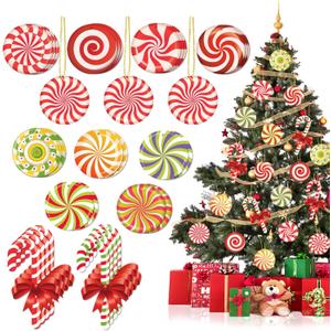 33pcs Christmas Decorations Candy Tree Ornaments - Colorful Candy Cane Lollipop Peppermint Hanging Christmas Ornaments for Xmas Tree Winter New Year Party Decor, Candies Themed Party Supplies (Yellow)