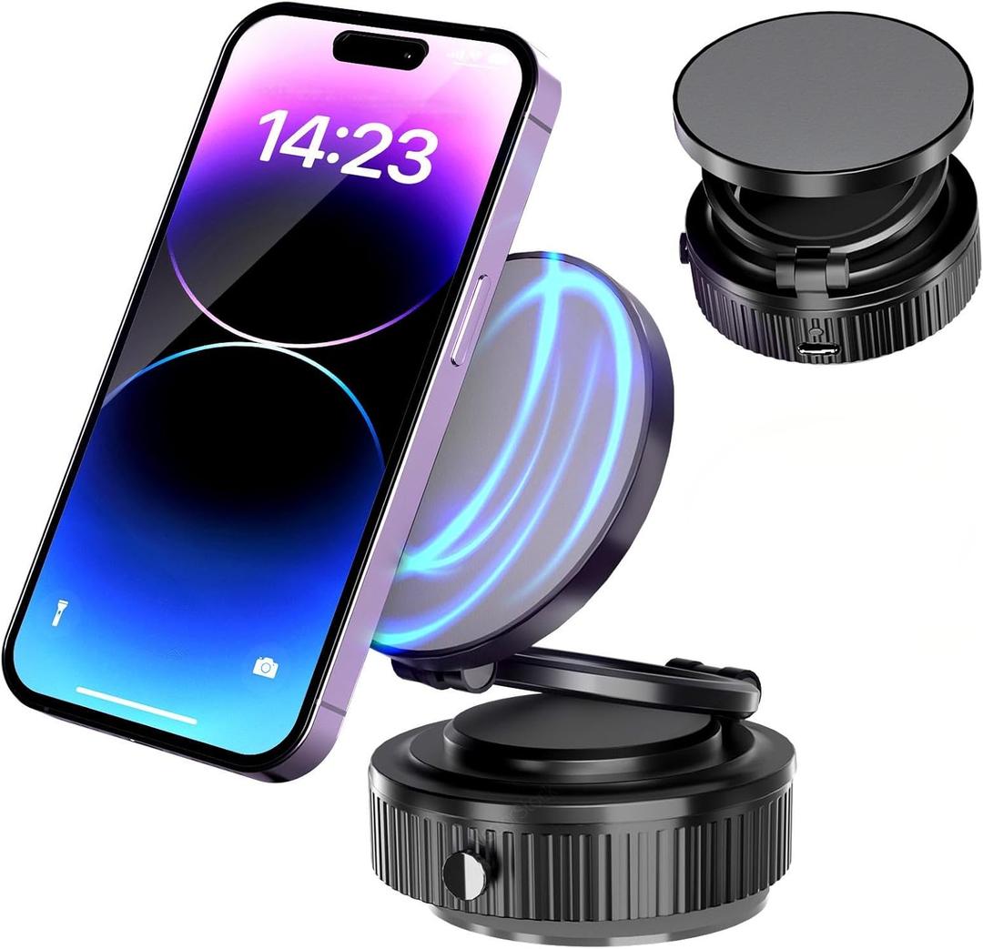 Vacuum Magnetic Car Phone Holder - 360 Rotation & 540 Adjustment, Universal Fit for All Vehicles & Smartphones, Anti-Slip Shockproof Design with Auto-Reinforcement Smart Suction