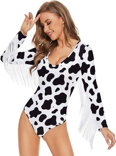 Womens Fringe Trim Bodysuit Long Sleeve Bodysuit Thong V Neck Bodysuit for Women Sexy Tops Fringe Top M/L