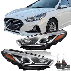 Headlights Assembly for 2018 2019 Hyundai Sonata Halogen Headlamp w/Bulbs, Passenger & Driver Side Head Lamps, 1 Pair, OEM# 92101-C2500, 92102-C2500