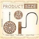 BreezeHug 12pcs Boho Shower Curtain Hooks Decorative Shower Curtain Hangers for Bathroom Rod Resin Round Rings with Brown Floral Pattern, Waterproof